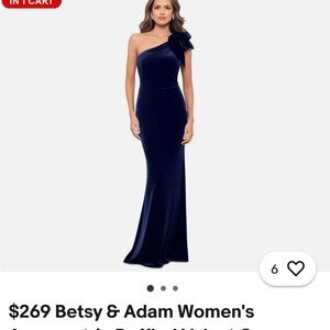 Betsy & Adam One-Shoulder Velvet Dress in Deep Blue